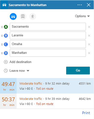 Bing Maps Driving Directions