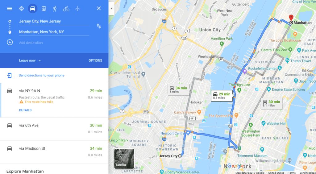 google maps driving directions route