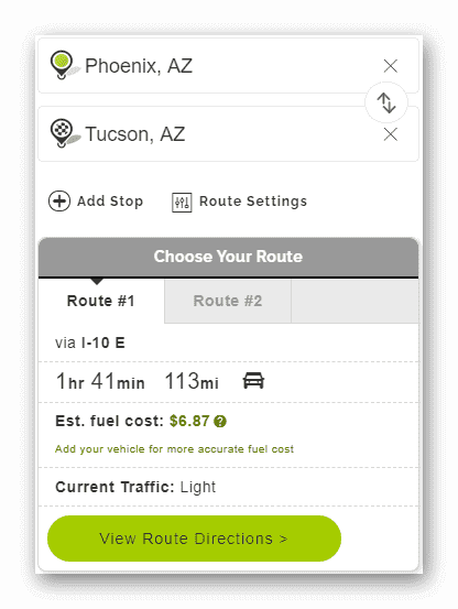 MapQuest Tucson Route